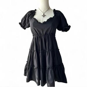 Y2K Goth Babydoll Puff Sleeve Corset Like Lace-up Back Mini Dress 100% Cotton M